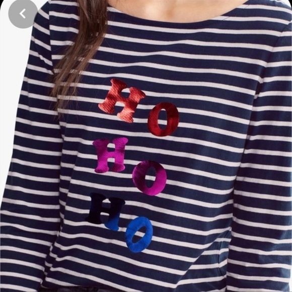 Boden Christmas Breton Metallic Stripe Slogan Long Sleeve Top NWOT (6) - Picture 2 of 12